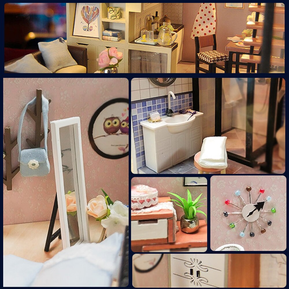 DIY Holz Puppe Haus Moderne Stadt Loft Kinder Spielzeug DIY Miniatur Puppe Haus Holz Kit Möbel Lampe Bett Zabawki Dla dzieci