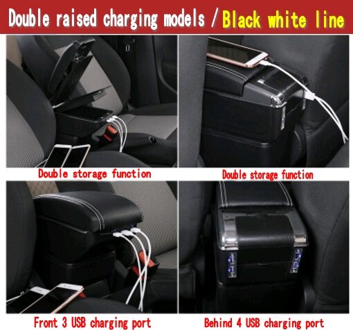 Auto Armlehne Für Hyundai Getz Drehbare zentralen Speicher inhalt Lagerung Kasten mit Aschenbecher USB Ladung Auto dekoration zubehör: doppelt USB Weiß
