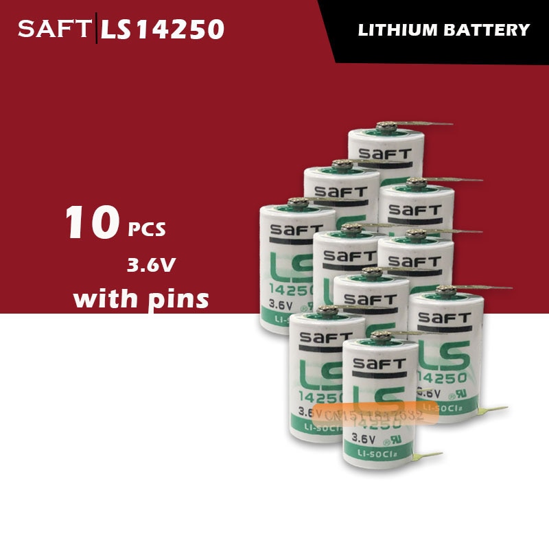 SAFT-batería de litio con pines, pila de 14250 mAh, AA, 1/2AA, 1/2 V, PLC, Original, LS 3,6 LS14250 1250, 10 unids/lote,