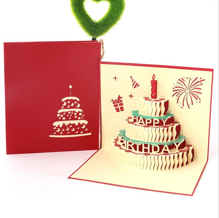3D Cake Birthday Cards Greeting Card And Envelope For Best Wishes Of Birthday Greeting Card DIY handmade: Red