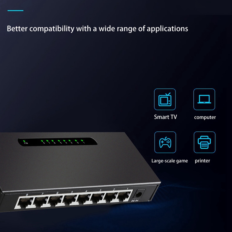Splitter Ethernet 8-Port RJ45 Gigabit Anti-ekranowanie wskaźnik LED przełącznik sieciowy dla Monitor Router PC