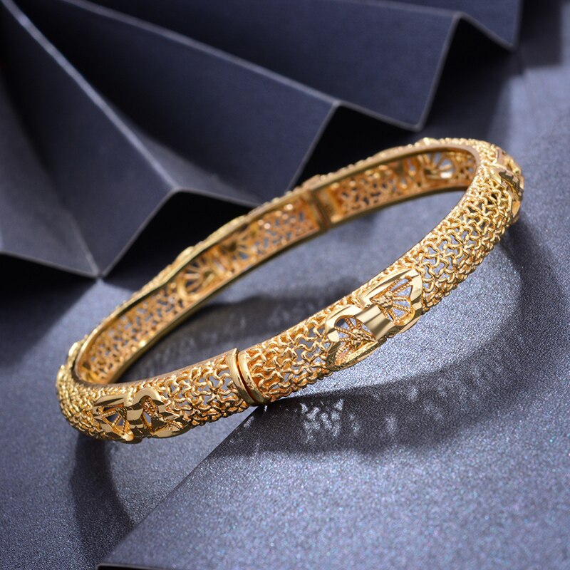 Wando 4Pcs 24K Arab Gold Color Bangles for Women/Girl Middle East Dubai Bangles&Bracelet Wedding Jewelry Ethiopian African Part