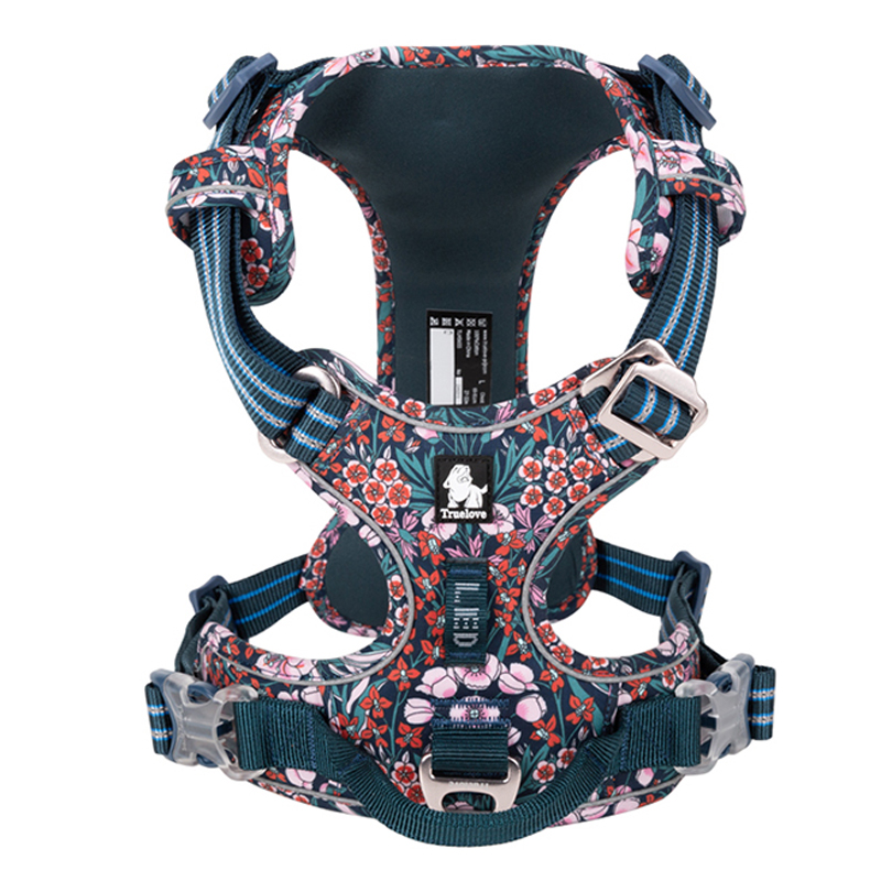 Truelove Floral Hund Harness mit Griff Baumwolle Pet Harness für Small Medium Large Hunde Katzen Weiche Baumwolle Atmungsaktiv Reflektierende: navy blue / XS