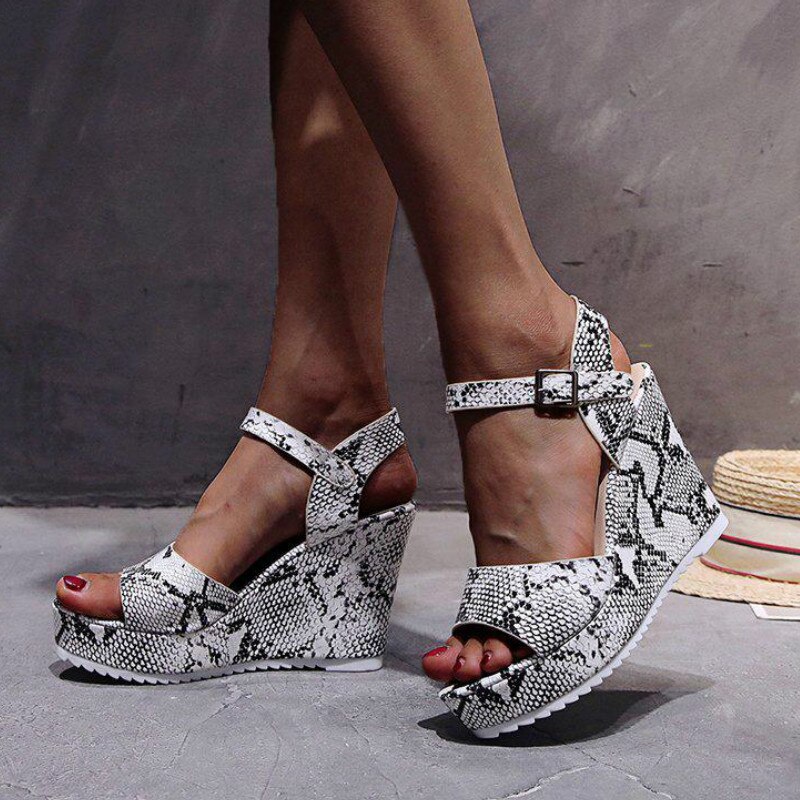 neue Damen Plattform Gladiator Sandalen Heißer Bunte Keile Sommer Frauen Party Schuhe Frau Schlange Ferse Höer: Weiß Schlange / 35