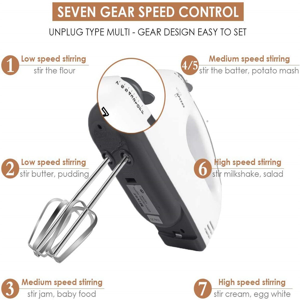 7 Speed Hand Mixer Electric Portable Kitchen Hand Held Dough Mixer Multifunctionele Immersion Blender Whisk for Food Whipping