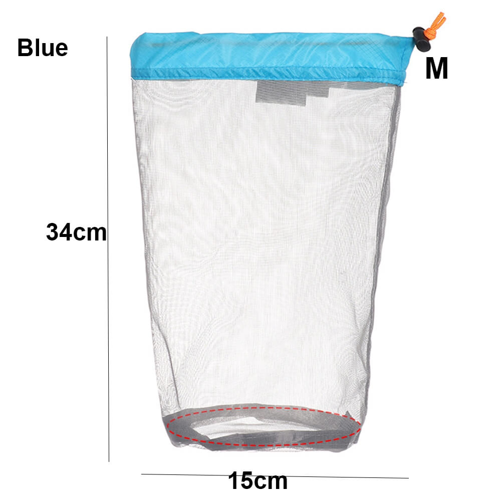1Pc Drawstring Storage Bag Outdoor Stuff Sack Camping Sport Ultralight Mesh Traveling Organizer Hiking Tool Accessories: M - blue