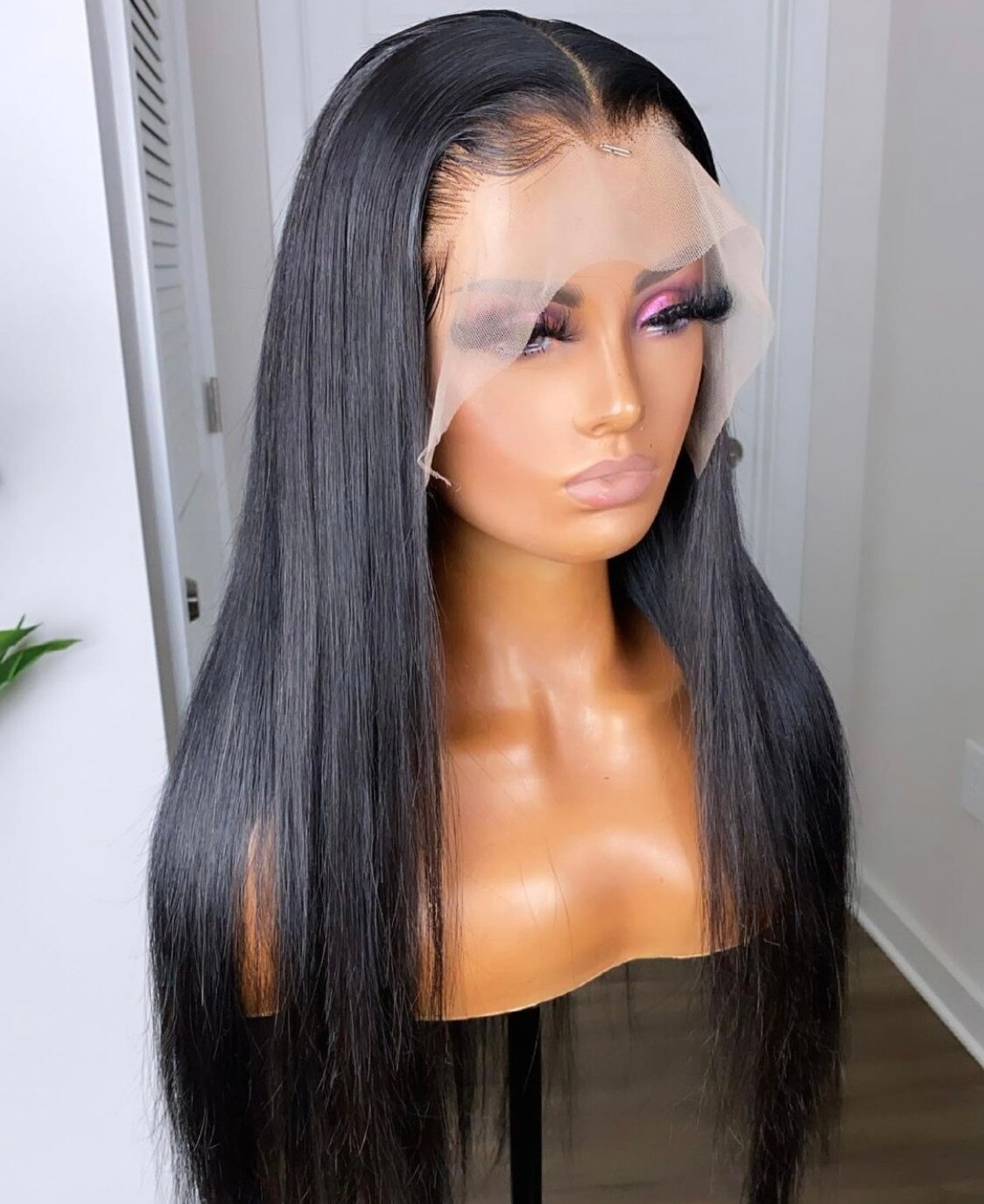 Meinmod Long Straight Synthetic Lace Front Wig For Women Smooth Wig Black Synthetic Lace Wigs High Density Daily wig