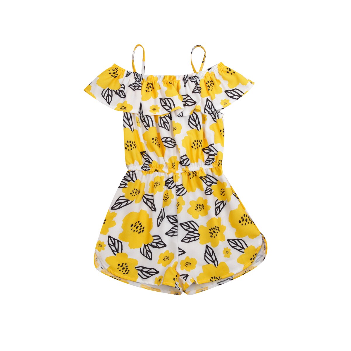 Småbørn børn frisk hofteholder jumpsuit piges blomstermønster i ét stykke korte bukser: Gul / 3t