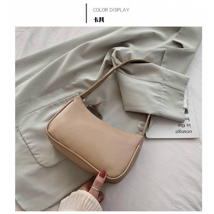 Soild Colour All Match Women Armpit Bags Simple Women Casual Small Baguette Handbags Soft PU Leather Ladies Armpit Bags: Khaki