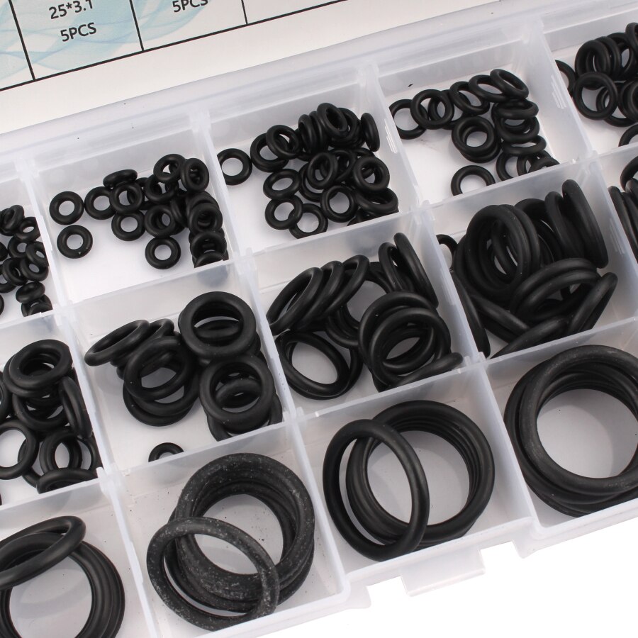 200 stk / sæt gummi o ring sortiment sæt oring skive pakning tætning o ring pakke 15 størrelser med plastik kasse silikone gummi ringe