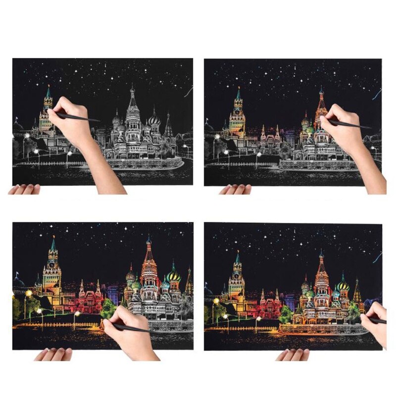 2 Sheets Scratch Pictures Paper 41x29cm Set Screen Postcard DIY