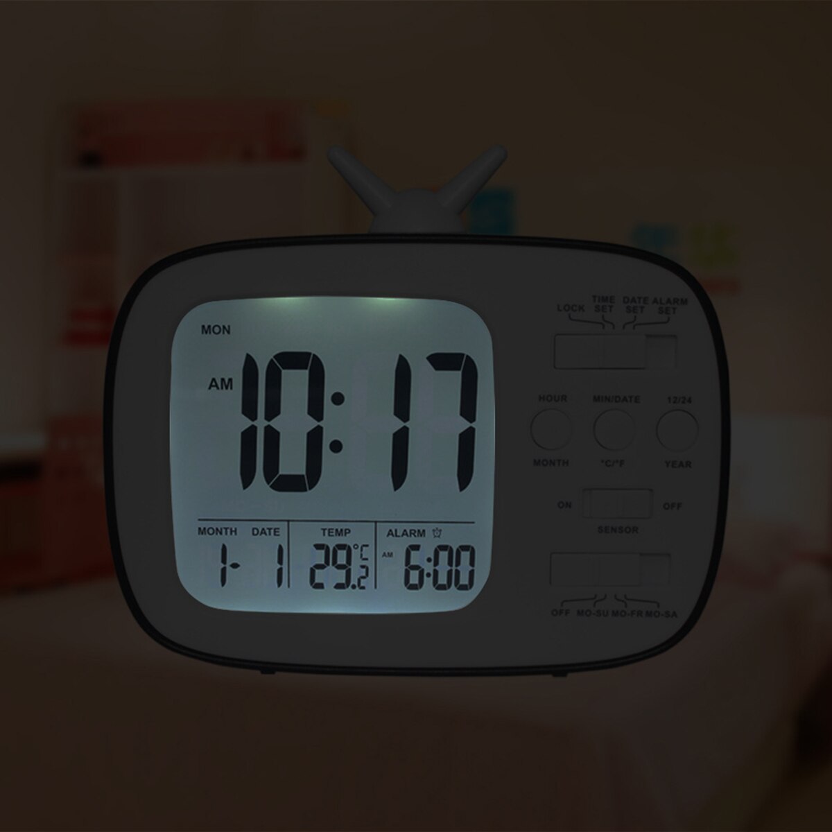 LCD Digital Desk Alarm Clock Bedroom Bedside Snooze Wake Up Light Digital Clock Thermometer