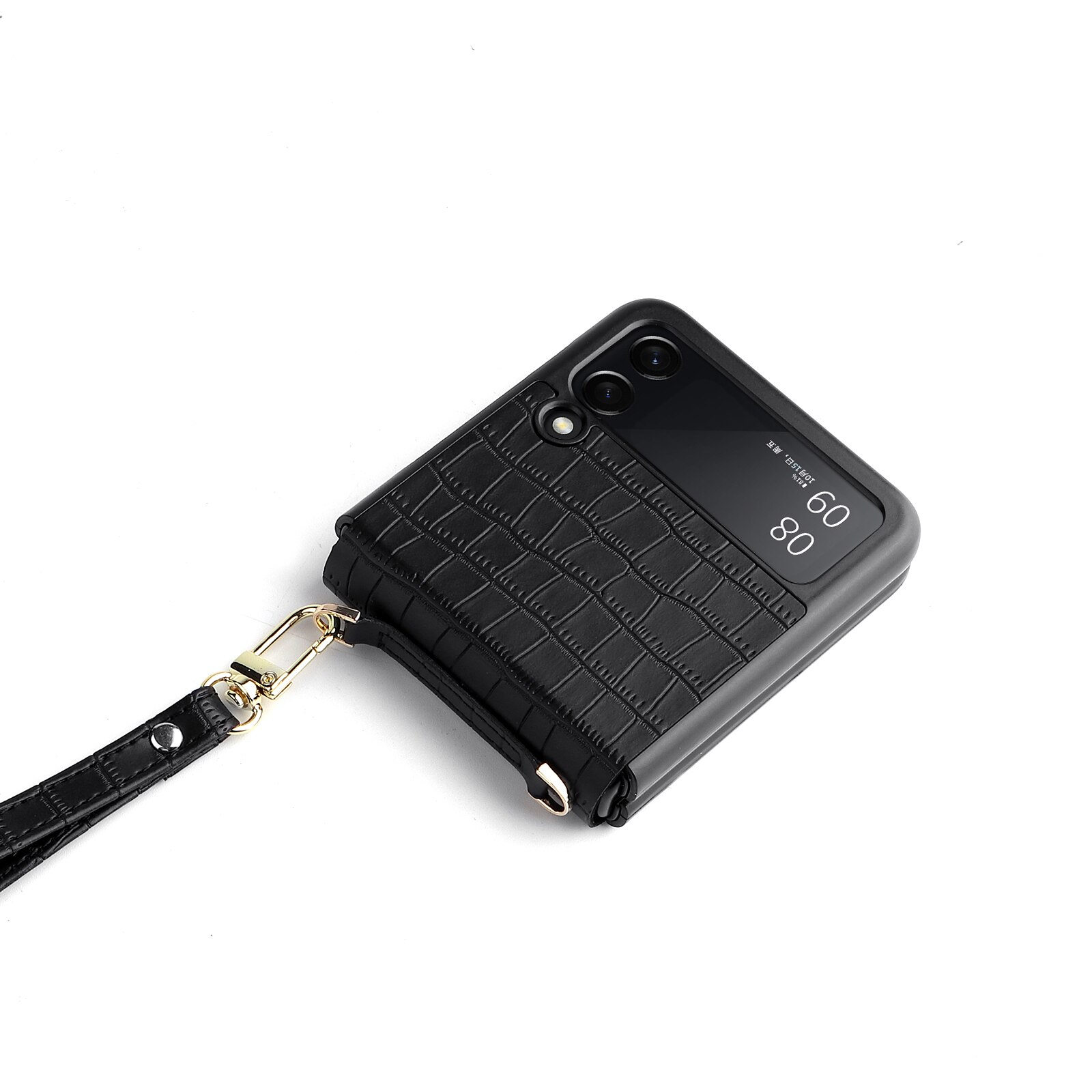 Pu Leather Hand Strap Anti-Val Telefoon Case Voor Samsung Galaxy Z Flip 3 5G SM-F711B Bescherming Terug cover Met Lanyard: black