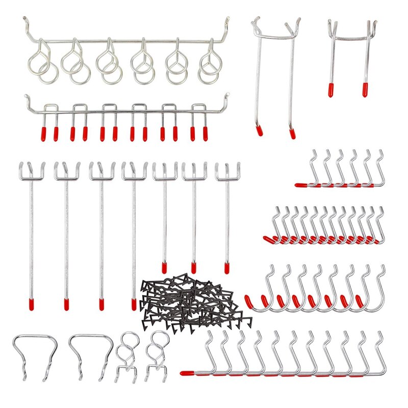52 uds, ganchos Pegboard, surtido de ganchos de almacenamiento para el hogar, sistema de ganchos de tablero de clavija, juego de colgadores de herramientas, garaje, cocina, taller, organizador, utilidad Ho: Default Title