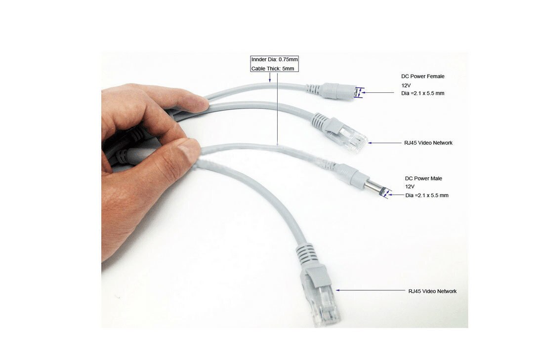 5m CCTV Network Cable RJ45 CAT5/CAT-5e Cable + DC Power Extension CCTV network Ethernet Cable For IP Camera NVR System