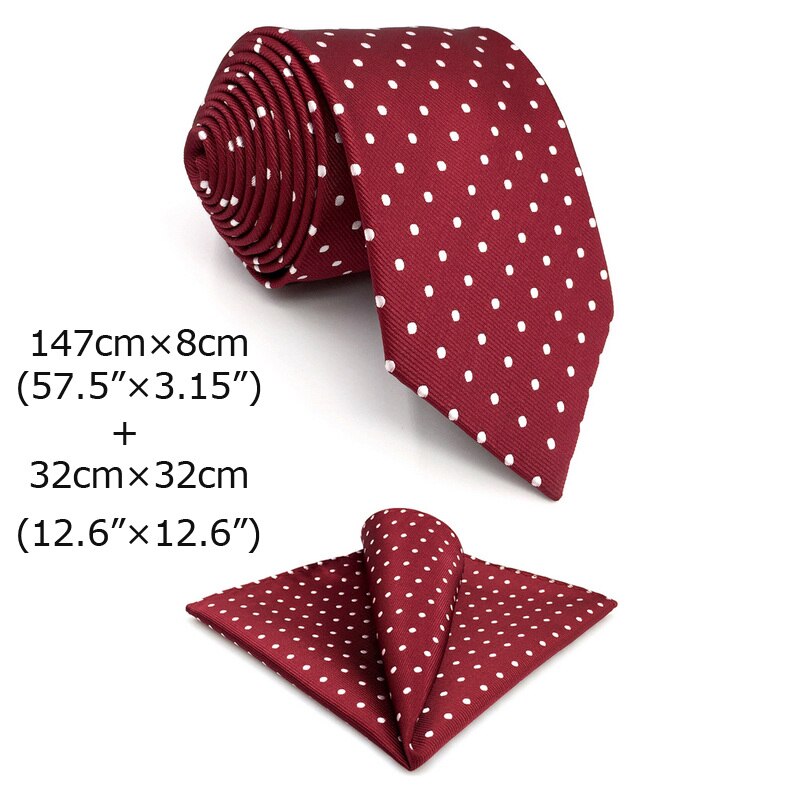 S15 Stippen Maroon Rood Wit Stropdassen Voor Mannen Zijde Bruiloft Stropdassen Extra Lange 63 &quot;160Cm Slanke Gravatas Mode: Classic Size Tie Set