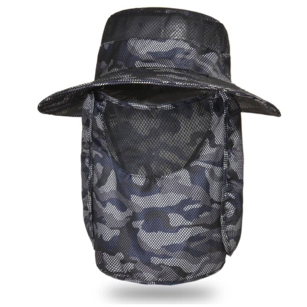 Summer Sun Hats Men Camouflage Large Bucket Cap Foldable Breathable Anti UV Sun-proof Hats outdoor Hiking Camping Fishing Cap: ZQ