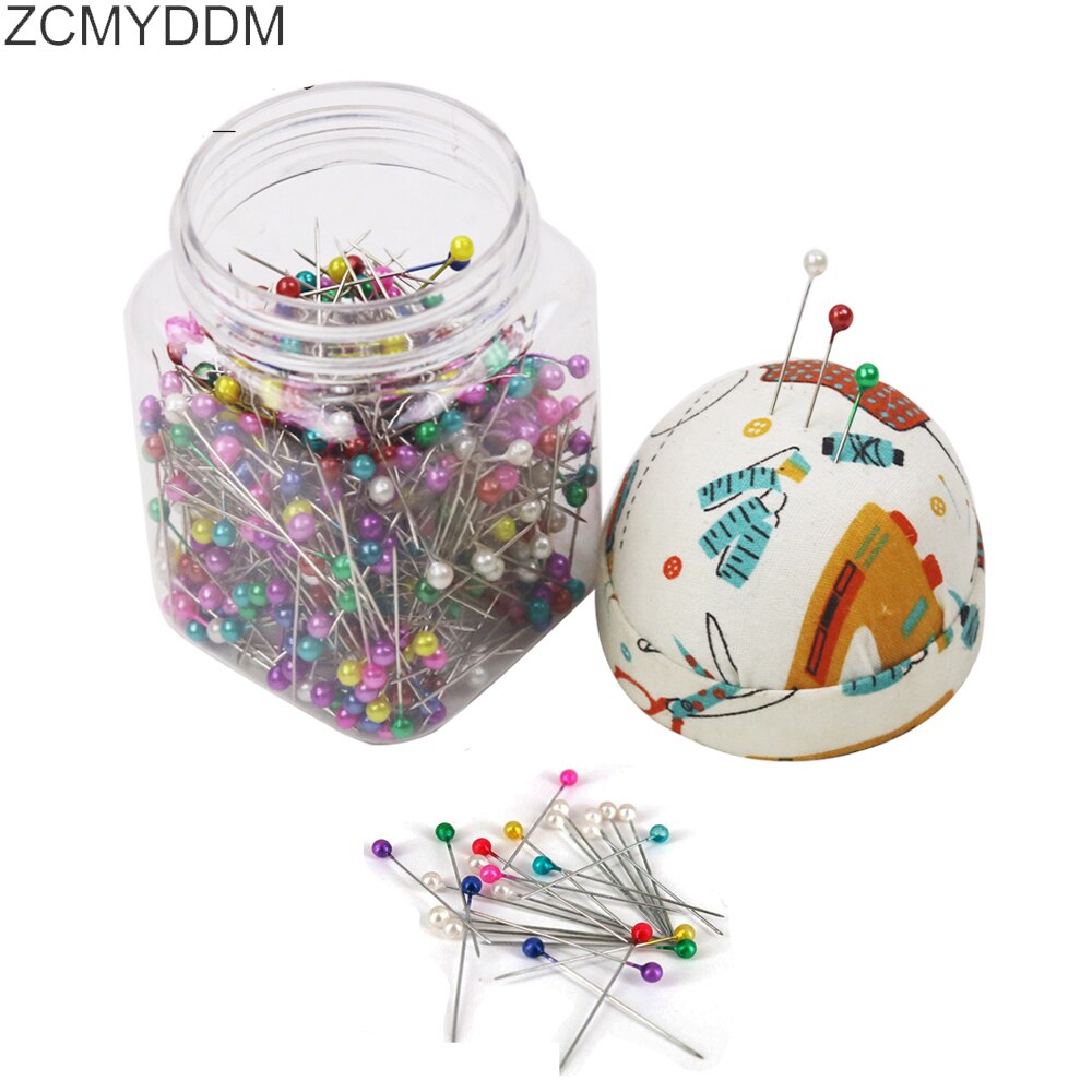 ZCMYDDM 500pcs Pearl Head Needle Head Pins with Fabric Covered Pin Cushion for Dressmaking Jewelry Quilting Sewing Crafts Tools