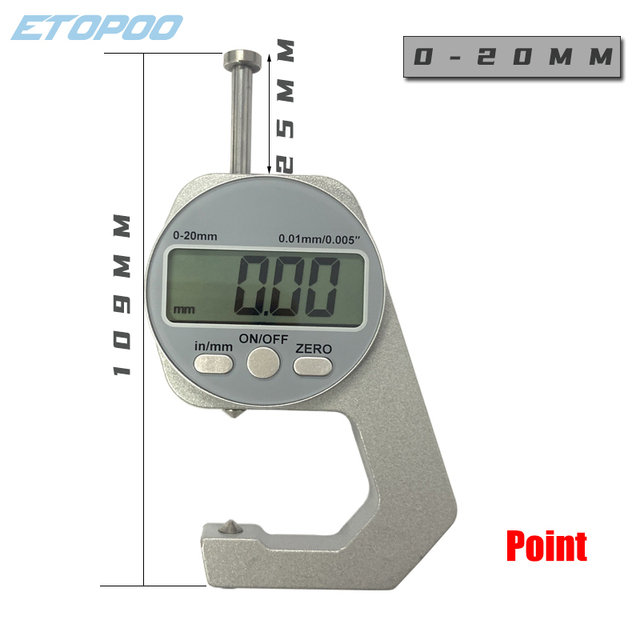 Digital Display Thickness Gauge Zinc Alloy Electronic LCD Micrometer Metric Imperial Wall Thickness Measurement Tools 0-10/20mm: green