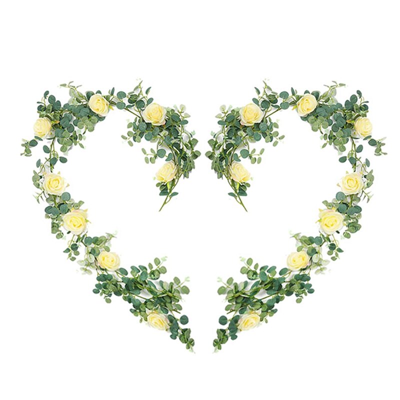 Artificial Eucalyptus Garland with Rose 2PCS Wedding Arch Decorations Greenery Garlands Eucalyptus Leaves Backdrop Wall Party Fe