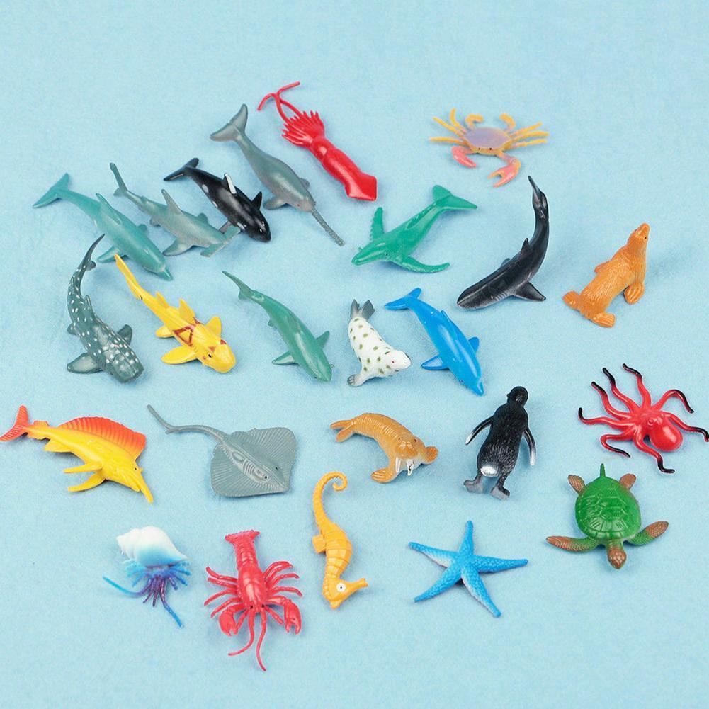 24 stücke Mini Simulation Kleine Marine Tier Modell Spielzeug Figuren Welt Schildkröte Kinder Shark Hummer Unterwasser Krabben Delphin Zu G0E6