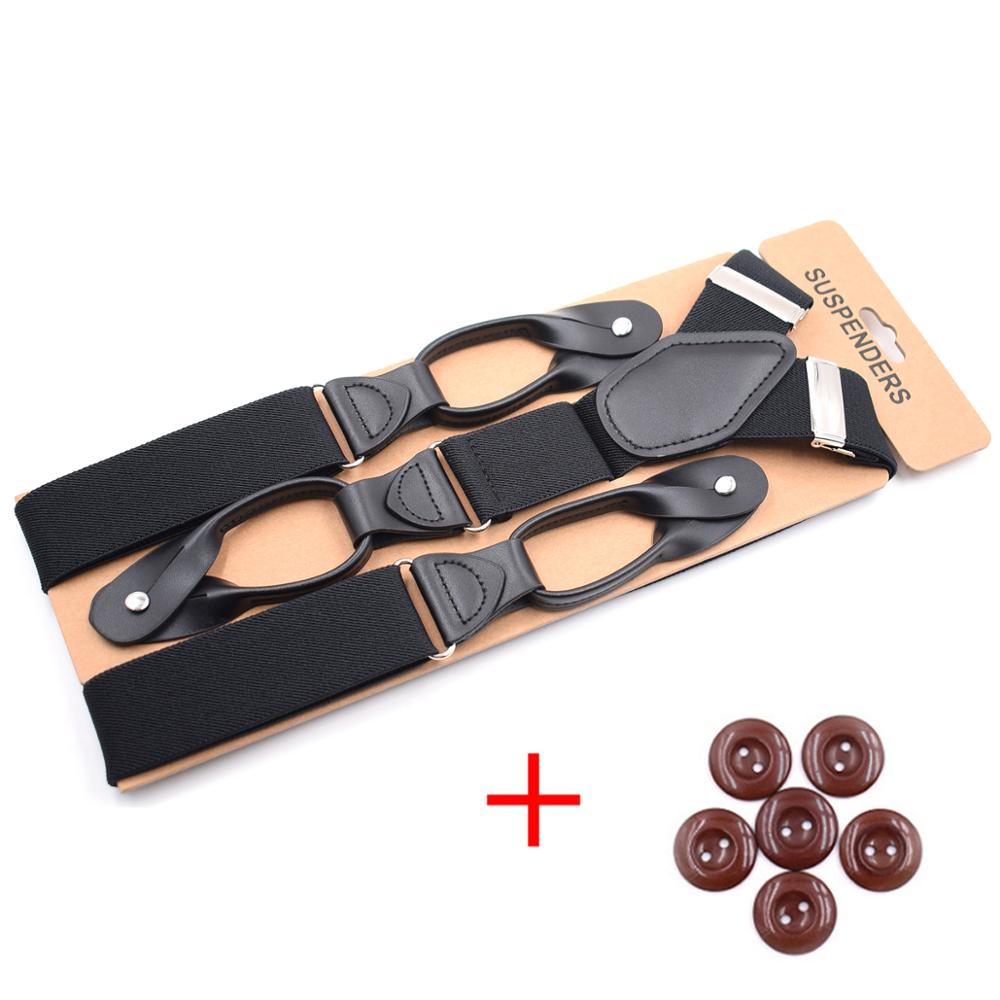 Suspenders for Men Y-Back PU Leather Trimmed Button End Men's Wedding Tuxedo Braces Suspenders for Father Husband: Black