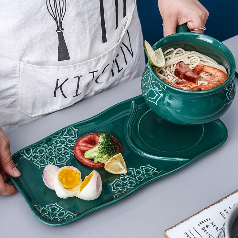 Creatieve Kom En Platen Ontbijt Slakom Studentenflat Met Handvat Japanse Bestek Plaat Dessertbord Voor Leuke Plaat