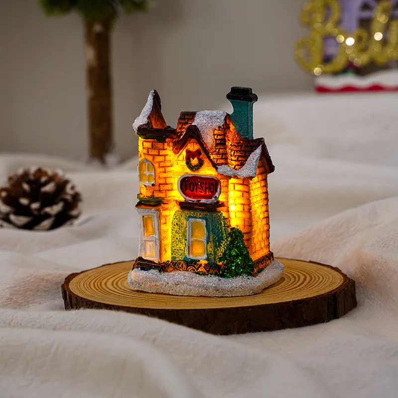 Christmas Decorations Resin Christmas Small House Micro-landscape Light Snow House Display A Christmas: Light Grey