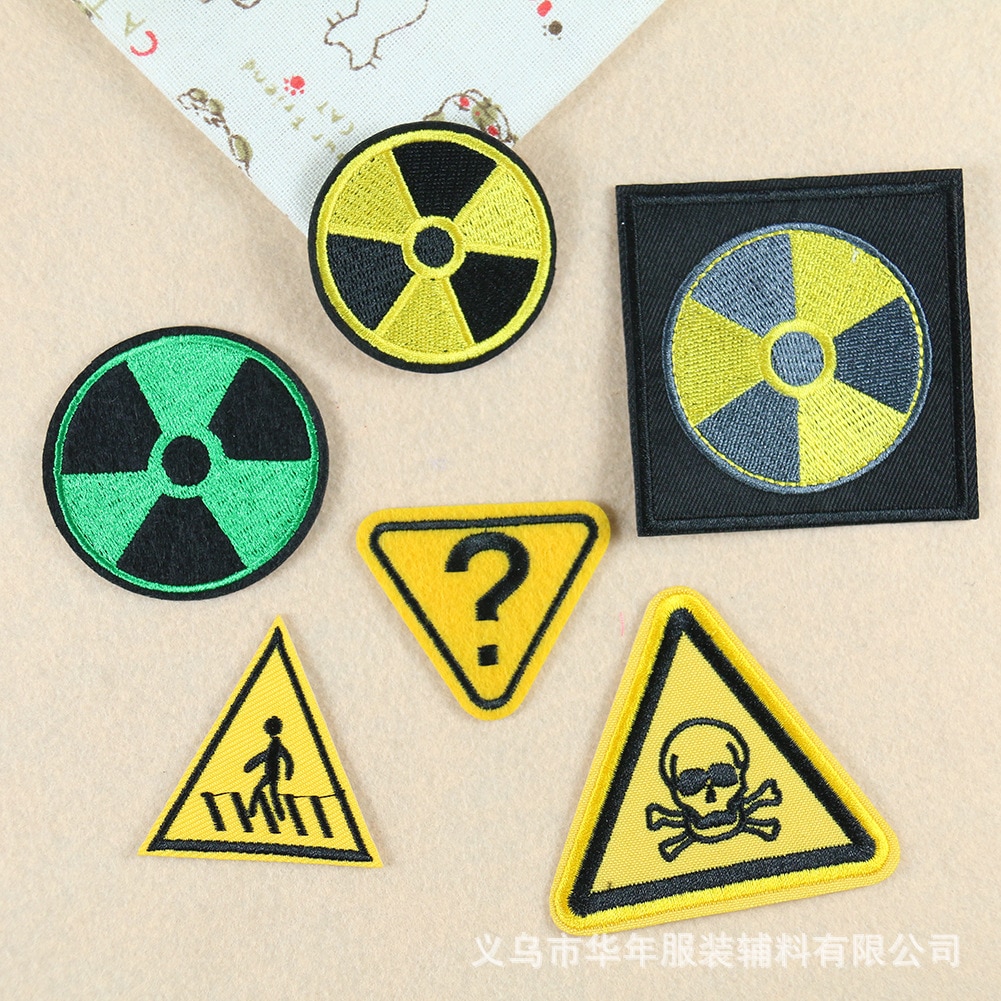 Geel Nucleaire Straling Gevaar Teken Geborduurde Badges Ijzer Op Patches Voor Kleding Stickers Kleding Naaien Kledingstuk