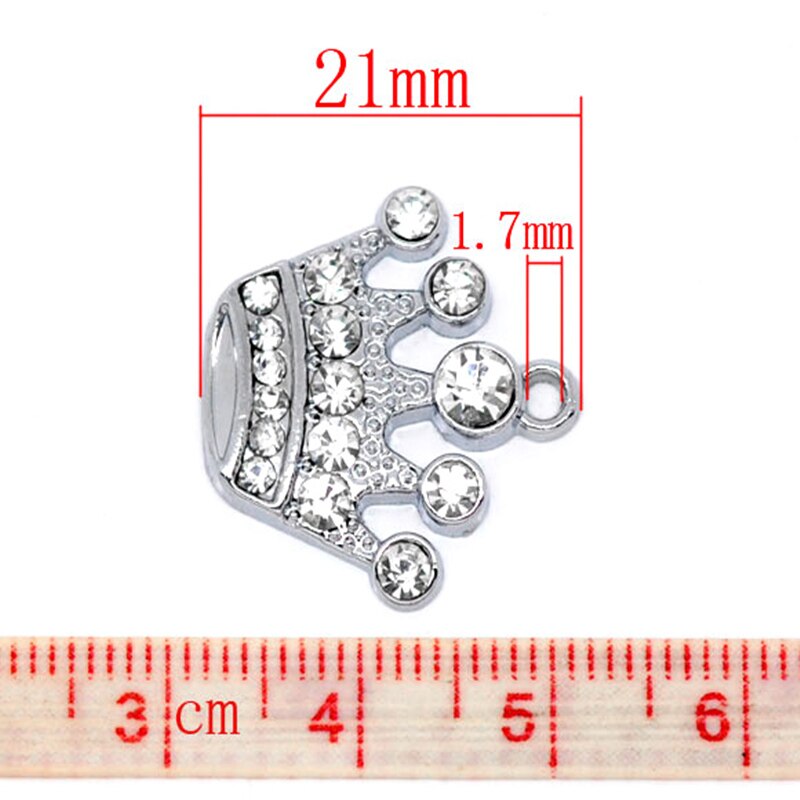 10 Stck Doreen Kasten Strass Krone Charme Anhänger Silber Farbe Für DIY Schmuck Machen Zubehör 21mm x 20mm, See: 1,7mm