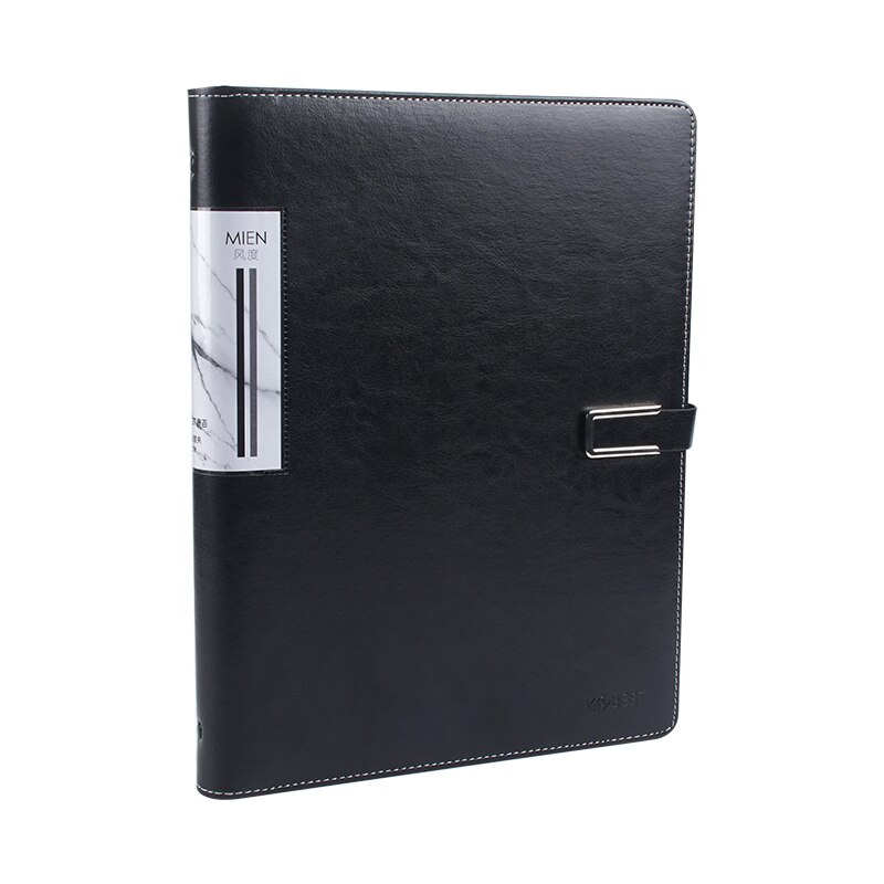 Pu Leather Portfolio Bindmiddel A4 Document Organizer Padfolio Conferentie Zakelijke Map 4 Ringband Notebook A4 Document Houder: Black