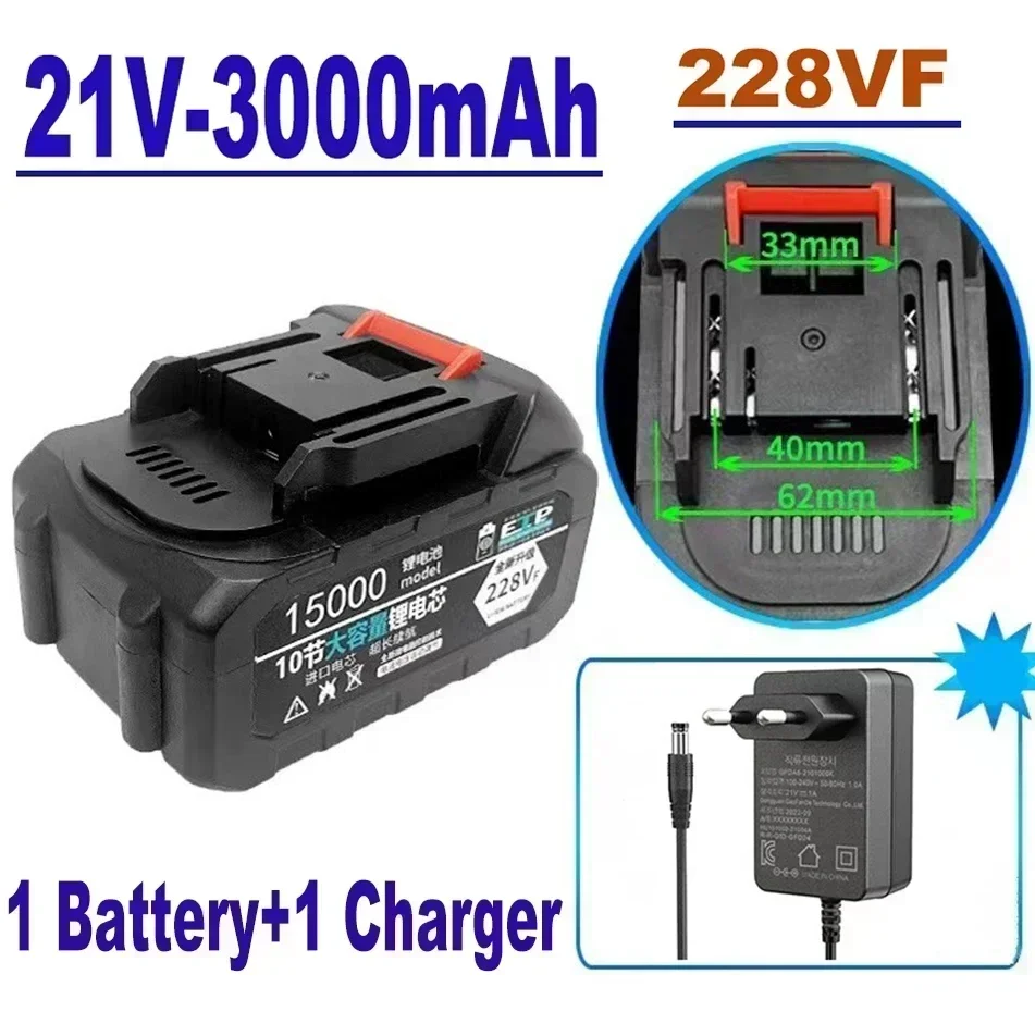 100 % neuer 21-V-Lithium-Ionen-Akku für Elektrowerkzeuge, 228 VF, 328 VF, 528 VF-A, 528 VF-B, EU-Stecker: YELLOW