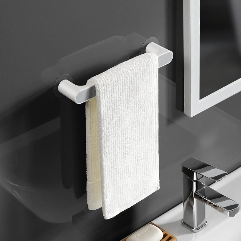 Selvklæbende håndklædeholder stativ vægmonteret håndklædeophæng badeværelsesarrangør håndklædestang hylde badeværelseskrog køkkenservietter hængende: Grå kort