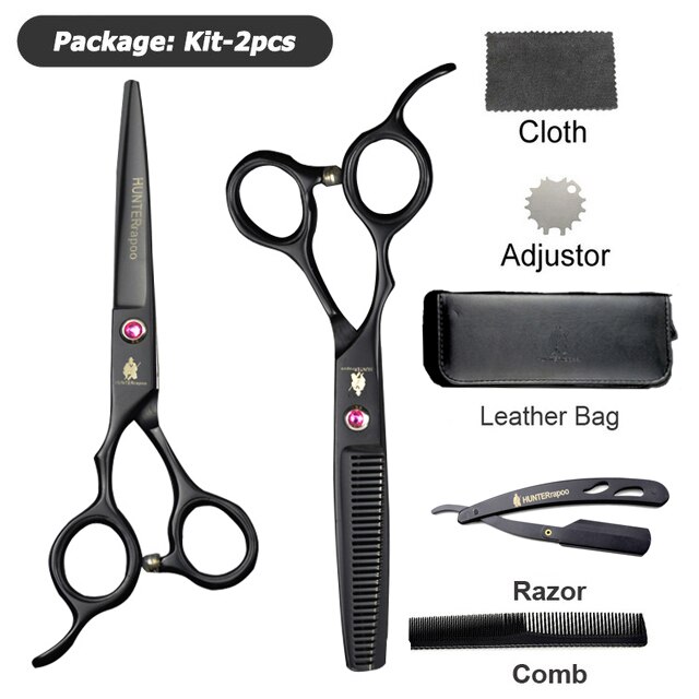 30% off HT9142 Stainless Steel Barber Scissors For Haircut Left Handed Thinning Shears 6 inch Hair Cutting Scissors Set: set with bag