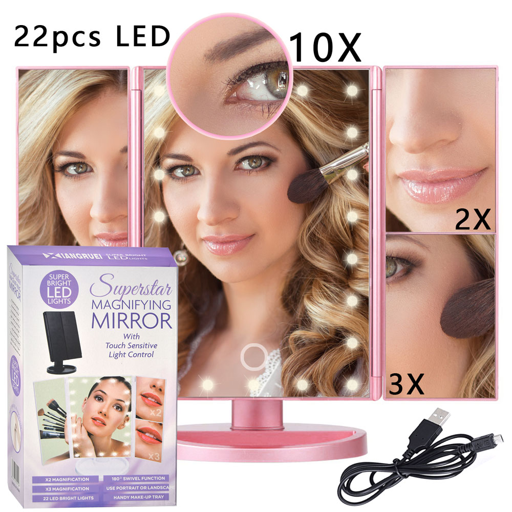 Lampe LED miroir de maquillage 10X loupe à batterie, loupe à batterie, Mini salle de bain cosmétique, ventouse intelligente: Pro Mirror Pink