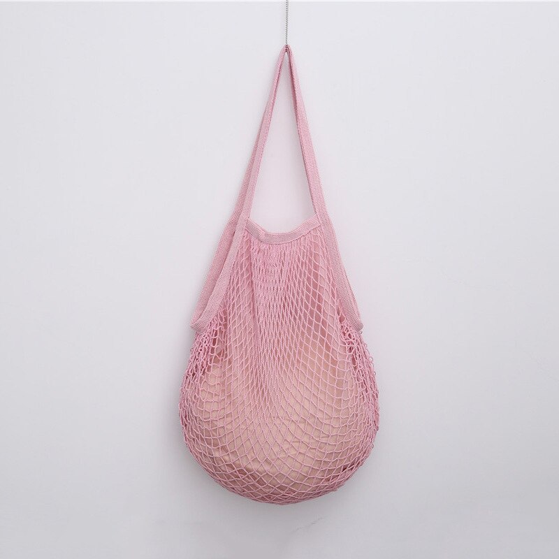 Grande taille main courte pratique Shopping maille sac coton fruits chaîne sac supermarché sac rôti: Pink Color