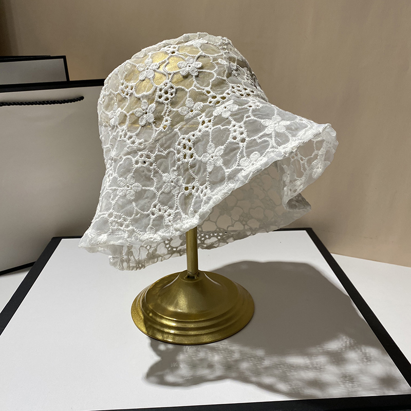 Vintage Lace Bucket Hat Women Summer Beach Sun Hats Korean Hat Breathable Fisherman Hat: white
