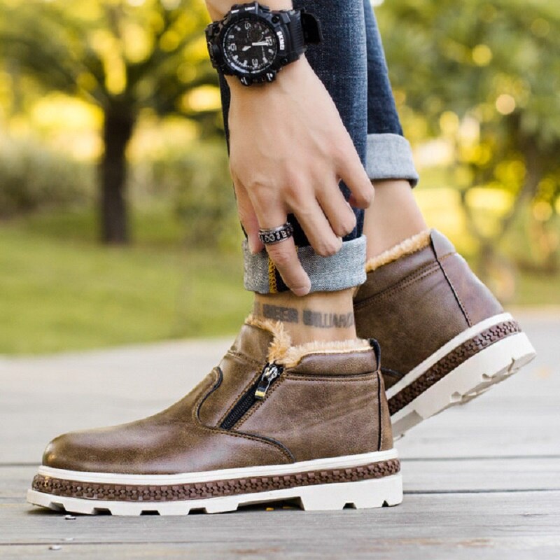 Martin boots heren winter fluwelen gevoerde warme sneeuwlaarzen outdoor tube tooling laarzen hoge laarzen