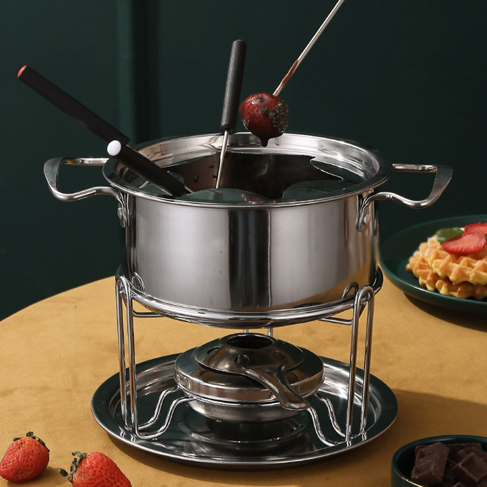 10 st set smältugn i rostfritt stål glass smältgryta ostfondue kökstillbehör