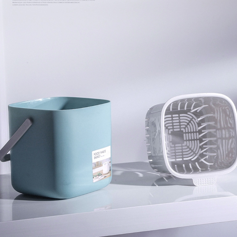 Portable 2 Tier Plastic Kitchen Waste Trash Can with Handle Compost Drainer Garbage Bin Rubbish Container Organizer