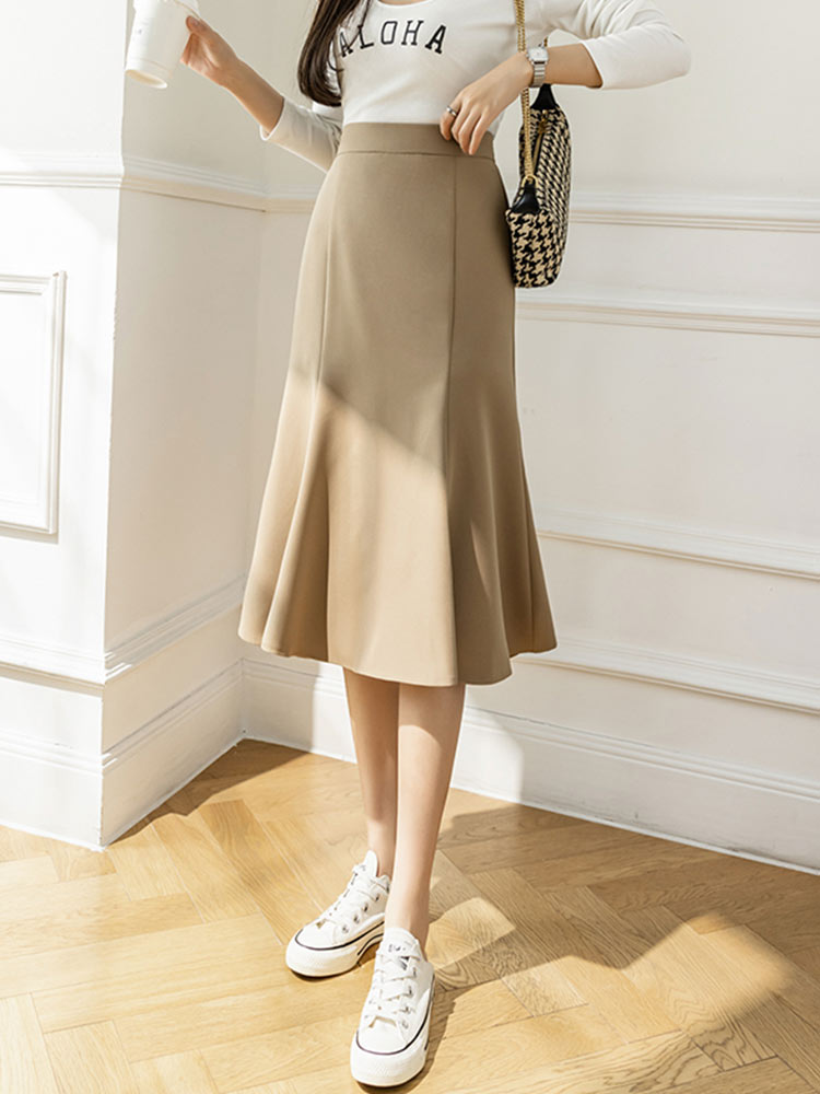 Jupe sirène noire élégante, nouvelle , Midi, taille haute, bureau, paquet hanches, jupes décontractées, été, 2022: khaki / S