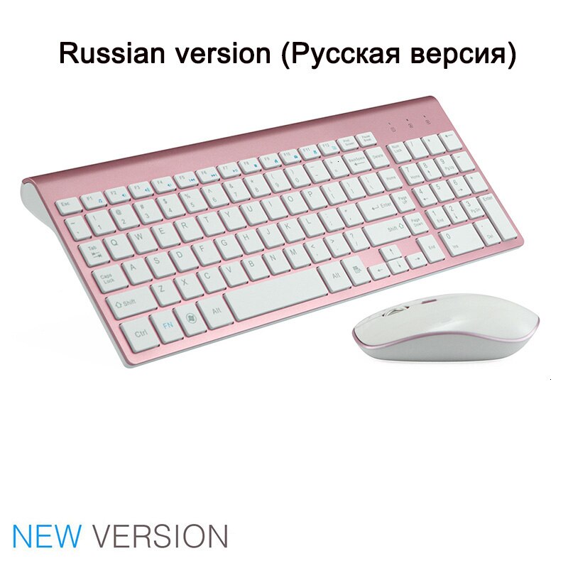 Jelly Comb — Clavier et souris multimédia sans fil, accessoire pour ordinateur 2,4G parfait pour un notebook ou portable discrets sans bruits à 102 touches: Pink Rusia version