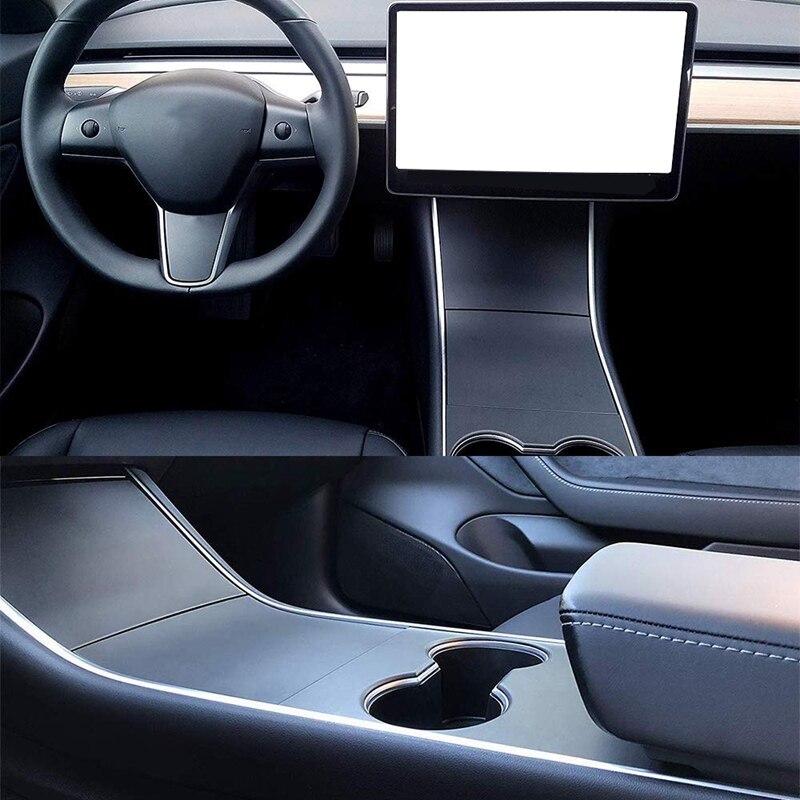 Midtkonsollpakningssett karbon firber klistremerkebeskytter til tesla modell 3 -  matt svart