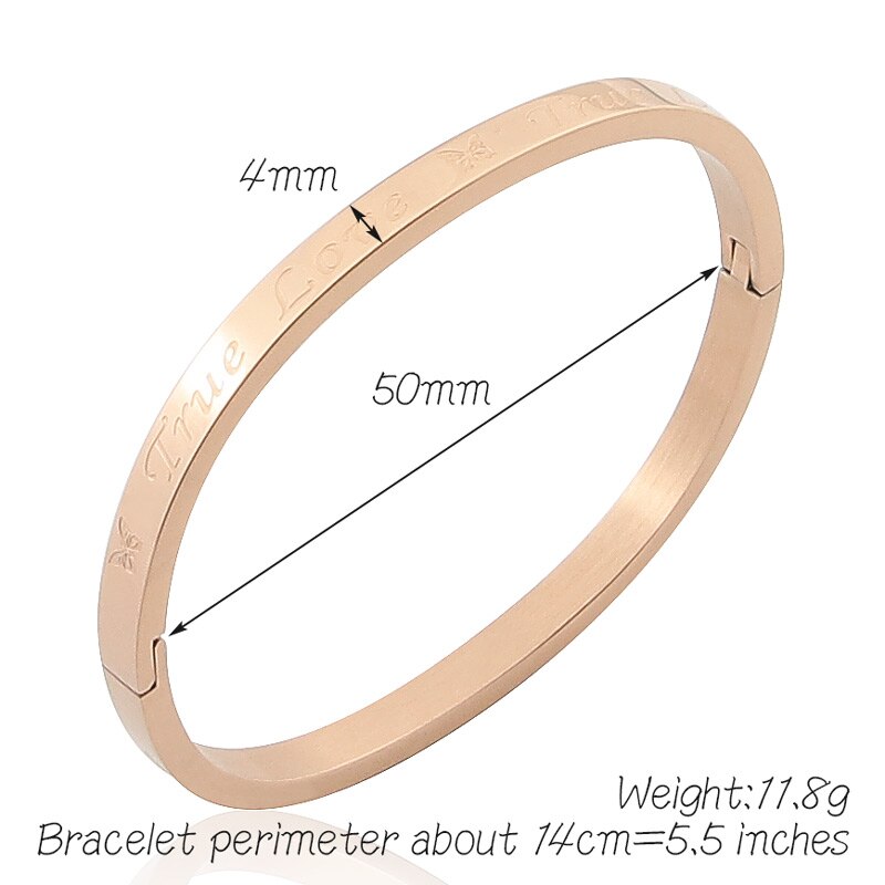 Commercio all'ingrosso dei gioielli dei ragazzi e delle ragazze del braccialetto della grafica della farfalla del braccialetto di amore dell'acciaio inossidabile di serie dei bambini di modo: 4mm Rose  gold 50mm