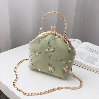 LANVERA donne di marca floreale catene ricamo tote hasp della borsa delle coperture hotsale della signora da sera della borsa del messaggero di crossbody del sacchetto di spalla: verde