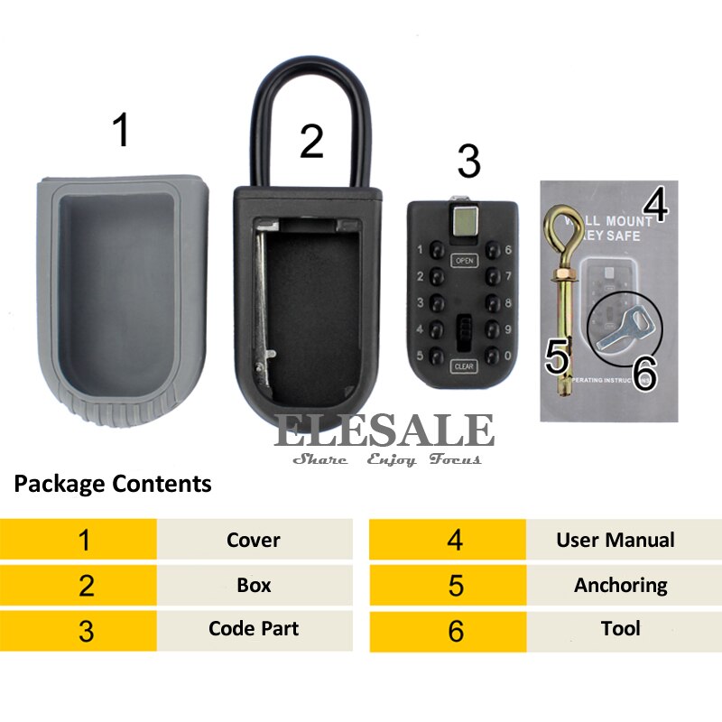 Key Safe Storage Organizer Box With Combination Lock 10-Digital Password Weatherproof For Home Outdoor Use