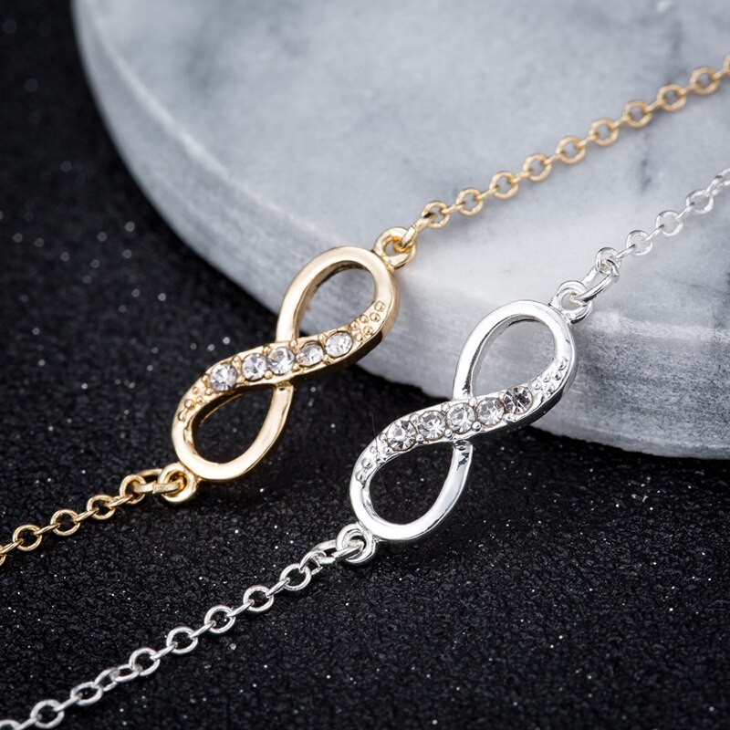 Koreaanse Stijl Vrouwen Handgemaakte Goud Zilver Infinity Armband Crystal Stones Nummer 8 Ketting Armband Voor Vrouwen Accessoires