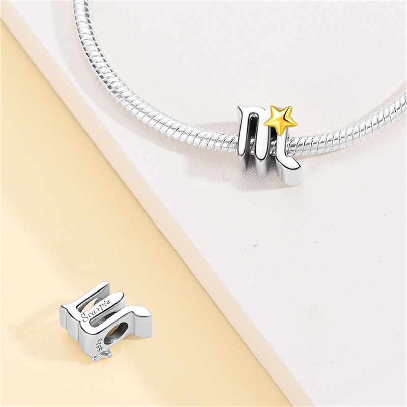925 Sterling Silber 12 Sternbilder Reize golden Stern Tierkreis Perlen passen Qikaola Original Armbänder DIY Geburtstag Schmuck