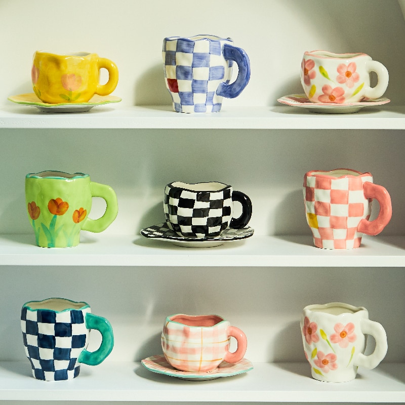 Tasse à café en céramique de Style coréen, motif de fleurs peintes à la main, petit déjeuner, tasse à lait
