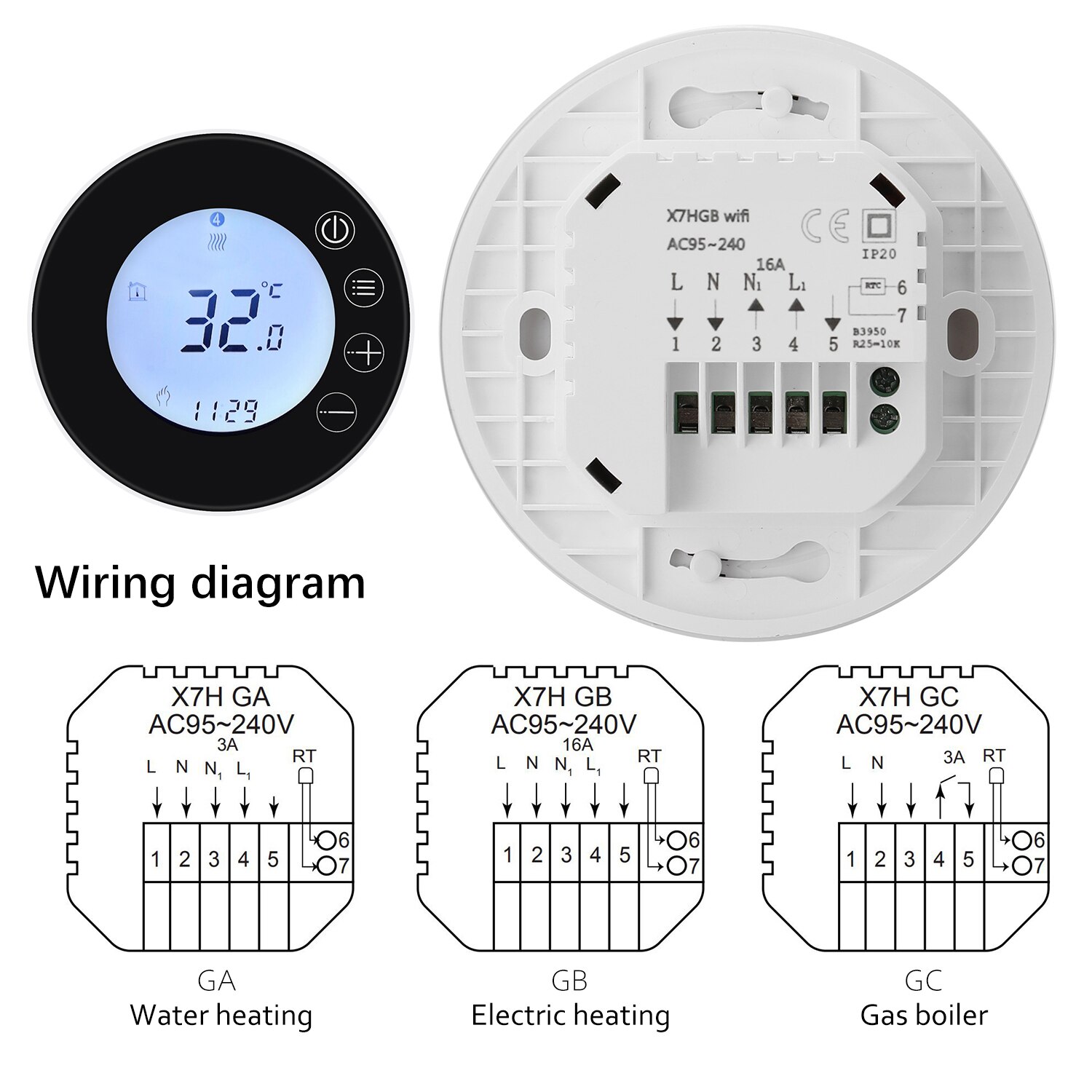 WiFi Intelligent Thermostat Programmable Temperature Controller APP Remote Control Compatible with Alexa Google Voice Control: GB